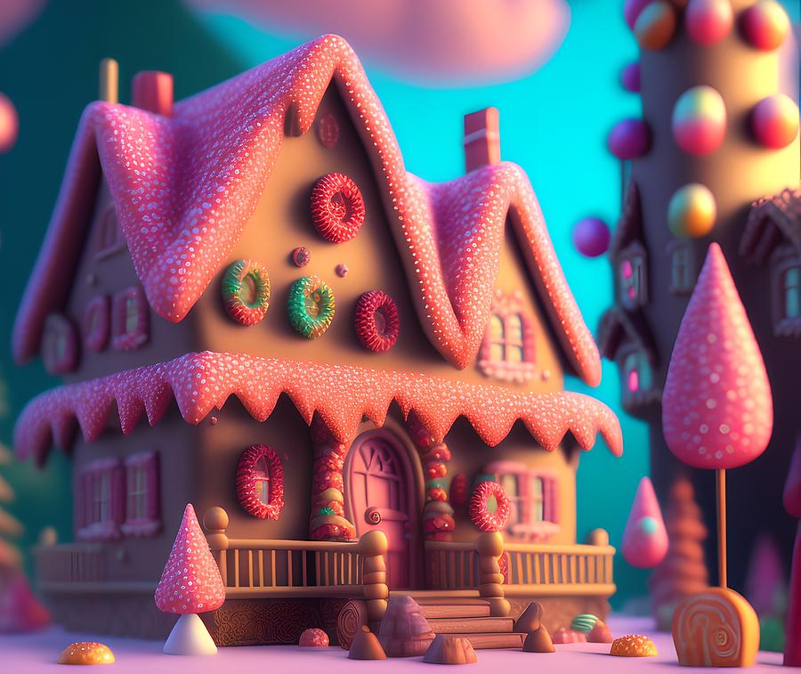 Candy Gingerbread House, Generative AI Illustration Digital Art by ...