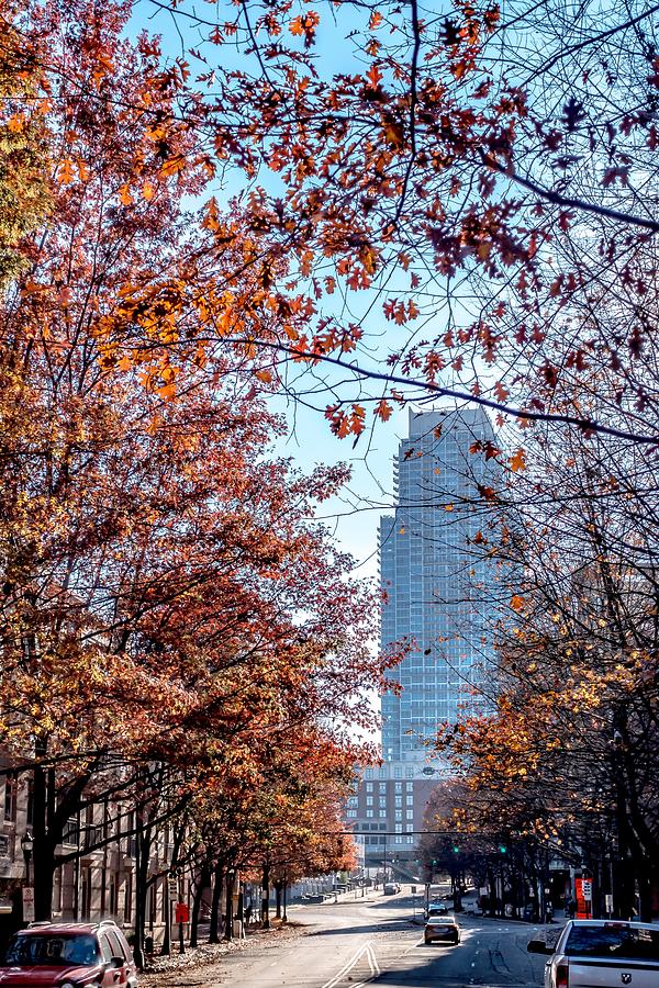 Charlotte city skyline from marshall park autumn season with blu #8 Photograph by Alex Grichenko