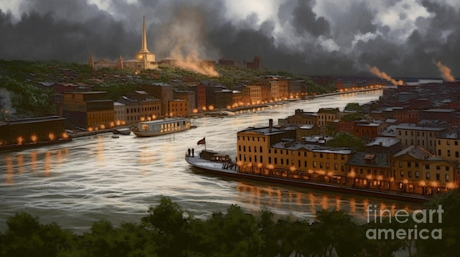 Cincinnati  Mount  Adams  across  Ohio  River  by Asar Studios #8 Painting by Celestial Images