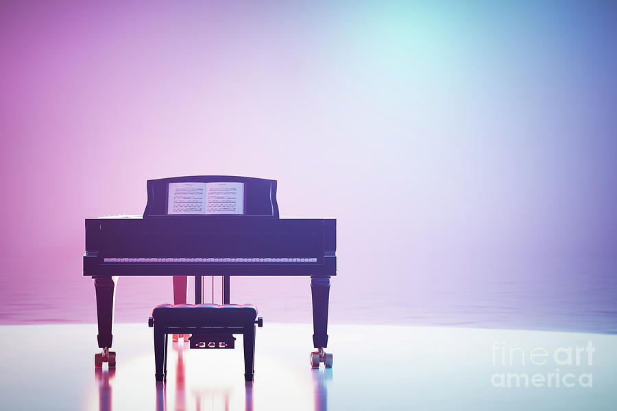 Classic grand piano keyboard in neon spotlight #8 Photograph by Michal Bednarek