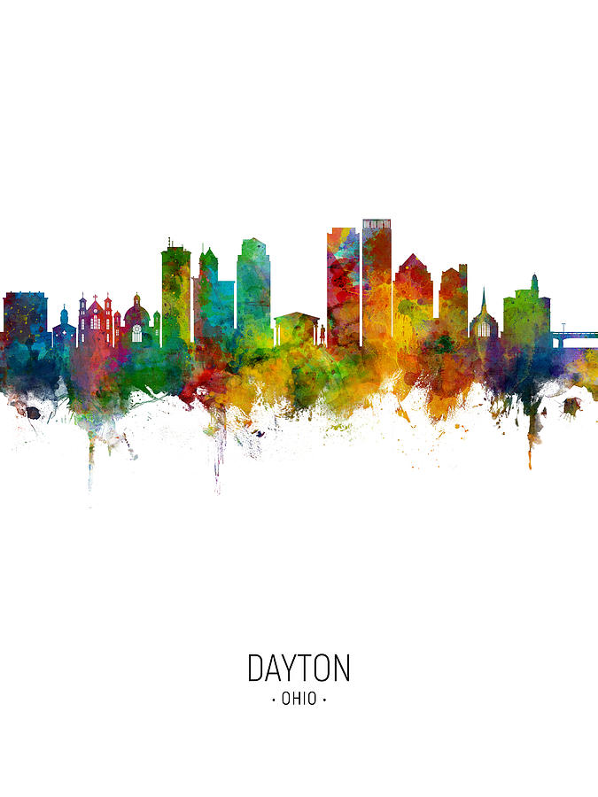 Skyline Digital Art - Dayton Ohio Skyline #8 by Michael Tompsett