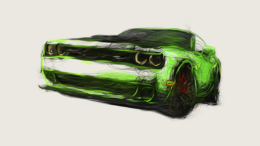 Dodge Challenger SRT Hellcat Car Drawing Digital Art by CarsToon ...