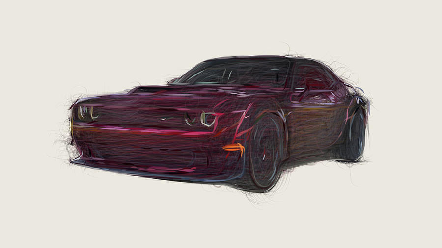 Dodge Challenger SRT Hellcat Widebody Car Drawing Digital Art by ...