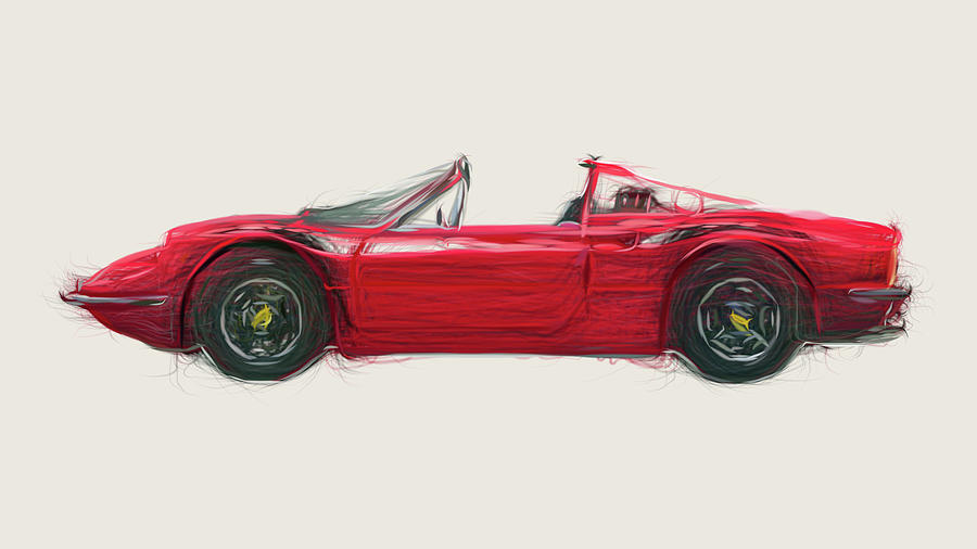 Ferrari Dino 246 GTS Drawing Digital Art by CarsToon Concept - Fine Art ...