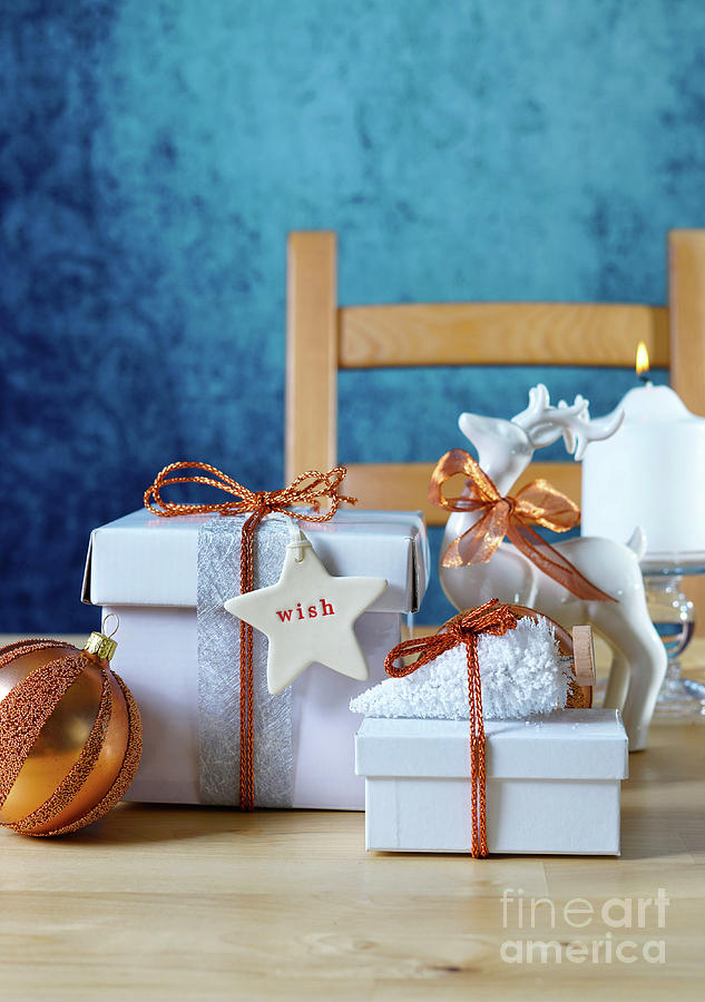 Festive Christmas Copper and White Gifts #8 Photograph by Milleflore Images