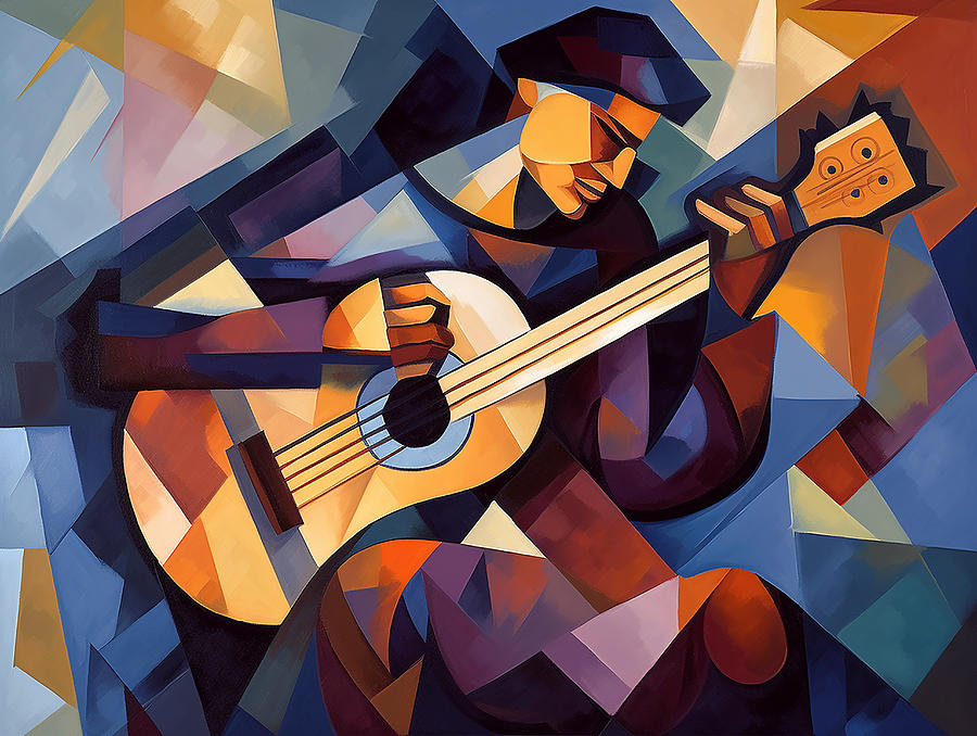 Abstract Mixed Media - Flamenco Guitarist in Cubist Style #8 by Stephen Smith Galleries