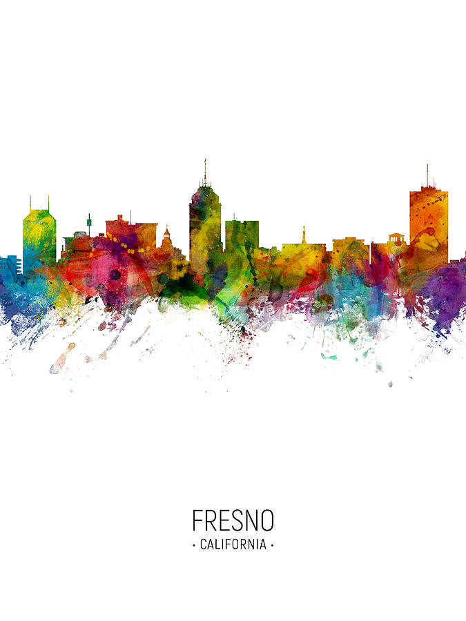 Fresno Digital Art - Fresno California Skyline #8 by Michael Tompsett