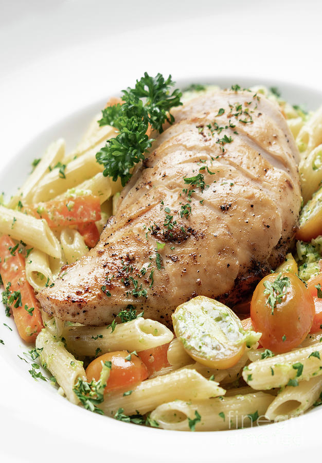 Fried Chicken Breast With Penne And Saute Vegetables Pasta Dish #8 Photograph by JM Travel Photography