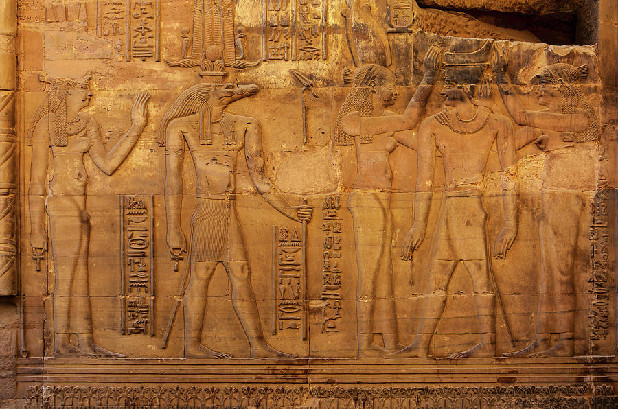 Hieroglyphic carvings in ancient temple #8 Relief by Mikhail Kokhanchikov