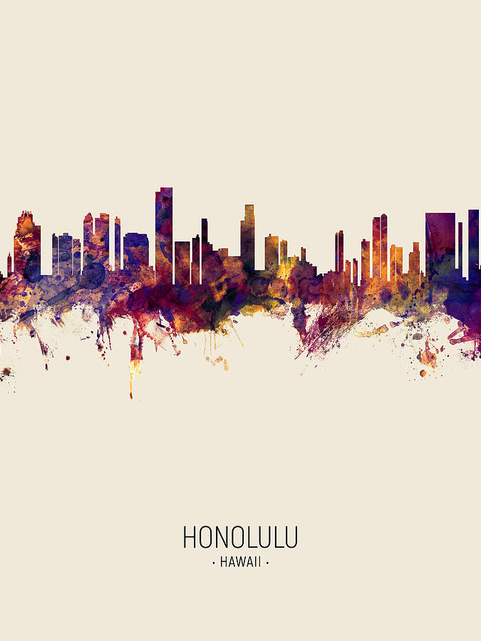 Honolulu Digital Art - Honolulu Hawaii Skyline #8 by Michael Tompsett