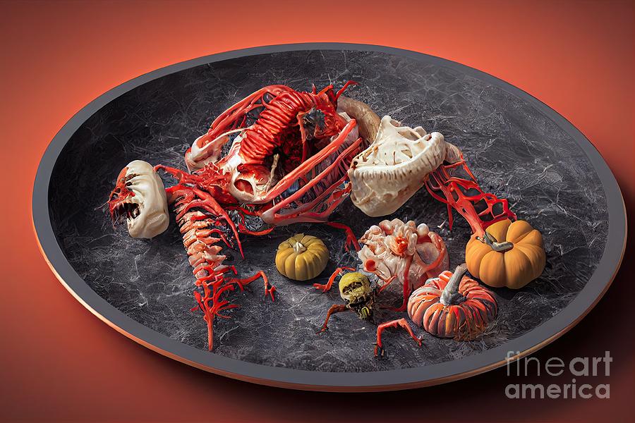Horror food dish of Halloween dinner #8 Digital Art by Benny Marty