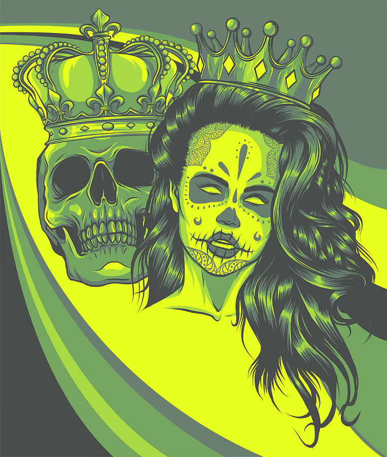 King and queen death portrait a skull Royalty Free Vector