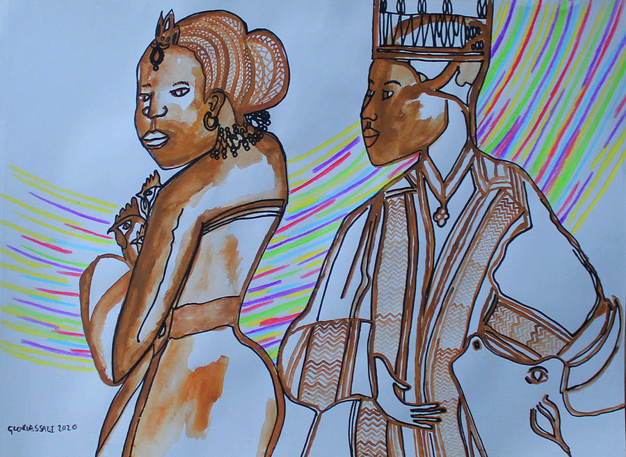 Kintu and Nambi Nambi Looks Back #8 Painting by Gloria Ssali