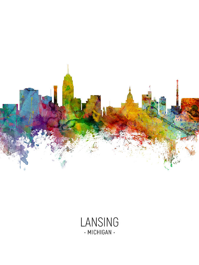 Skyline Digital Art - Lansing Michigan Skyline #8 by Michael Tompsett