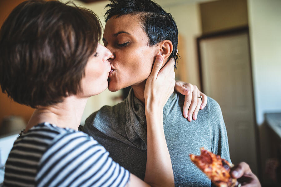 Lesbian Couple Eating The Pizza Togetherness #8 Photograph by Franckreporter