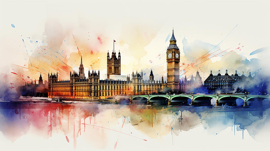 London Skyline Watercolour #09 Mixed Media