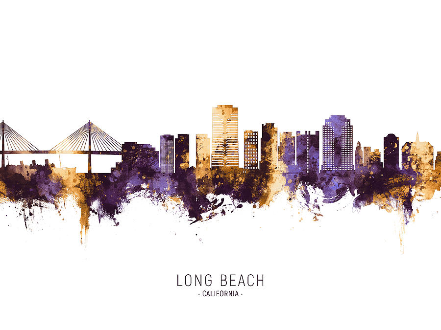 Long Beach Digital Art - Long Beach California Skyline #8 by Michael Tompsett