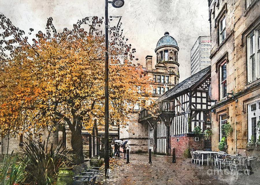 Manchester city watercolor #8 Digital Art by Justyna Jaszke JBJart