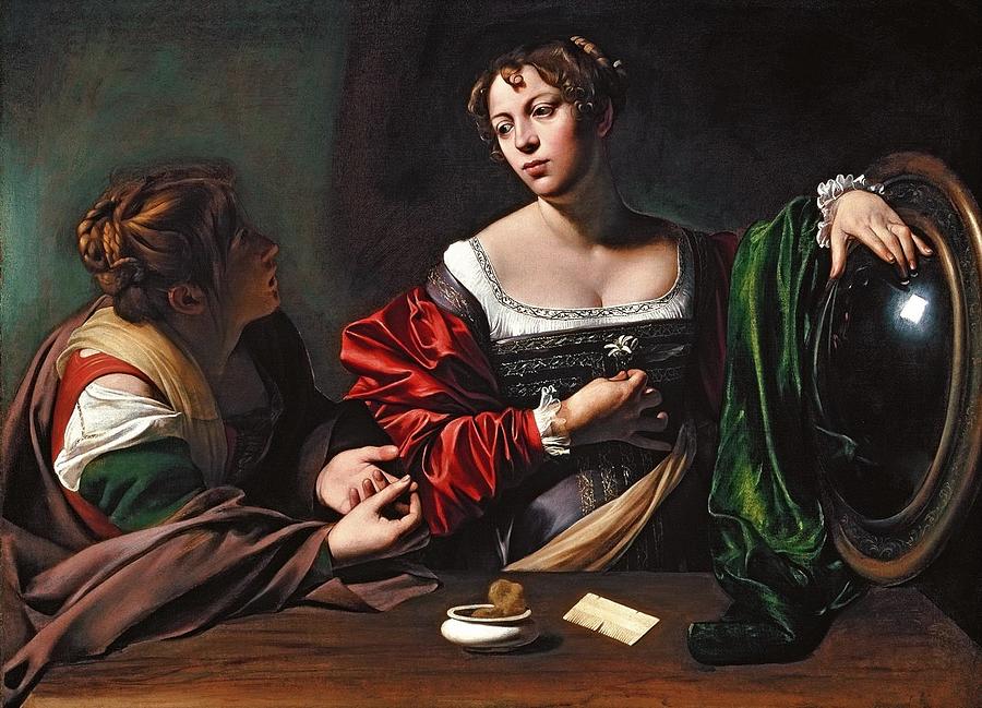 Caravaggio Painting - Martha and Mary Magdalene #1 by Caravaggio
