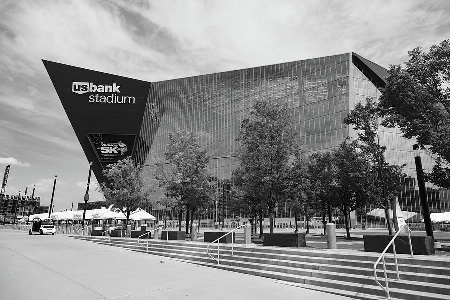 Minnesota Vikings US Bank Stadium in Minneapolis Minnesota in black and white #8 Photograph by Eldon McGraw