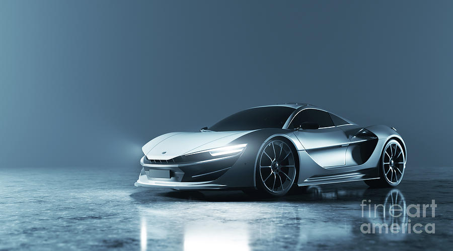 New super sports car with lights on, supercar style Photograph by ...