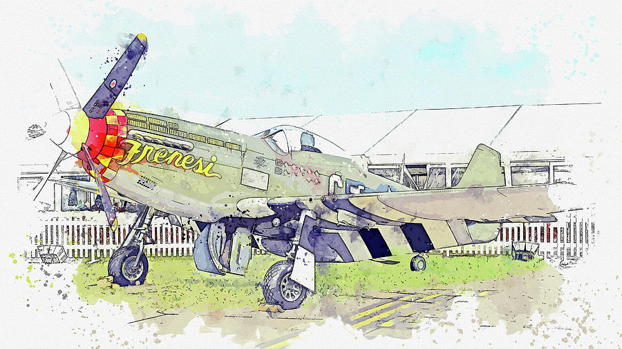North American P-D Mustang Toulouse Nuts , Vintage Aircraft - Classic War Birds - Planes watercolor  #8 Painting by Celestial Images