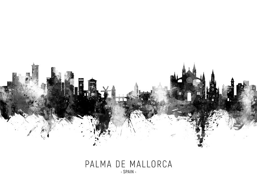 Skyline Digital Art - Palma de Mallorca Spain Skyline #8 by Michael Tompsett