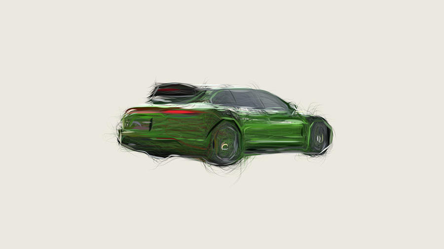Porsche Panamera GTS Car Drawing #8 Digital Art by CarsToon Concept