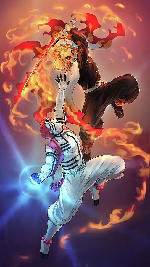 Rengoku Kyojuro and Akaza Digital Art by Nguyen Hai - Fine Art America