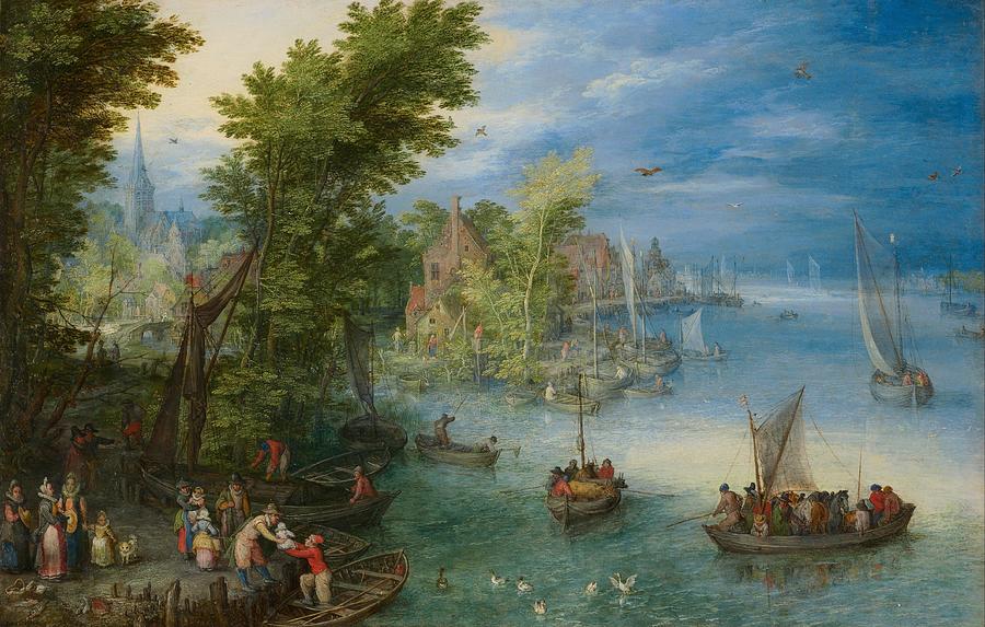 River Landscape  #8 Drawing by Jan Brueghel the Elder
