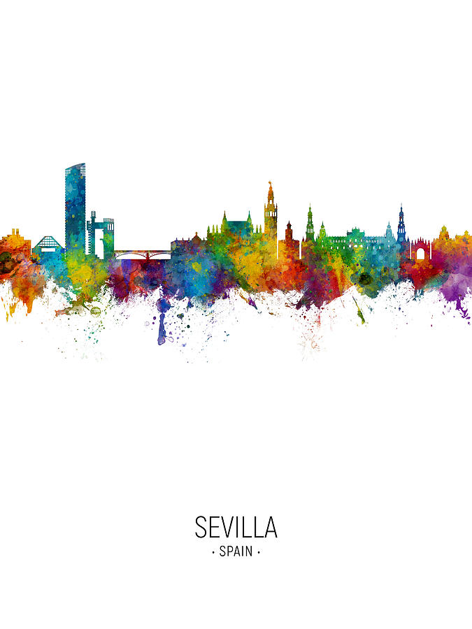Skyline Digital Art - Sevilla Spain Skyline #8 by Michael Tompsett