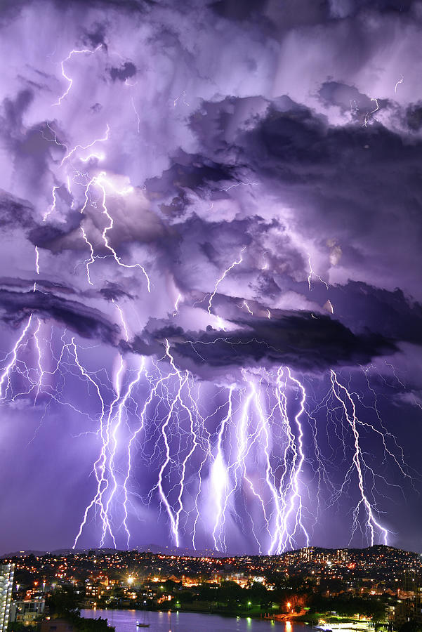 8 shot photo stack of lightning bolts over Brisbane, Australia Photograph  by Matthew Drinkall - Fine Art America