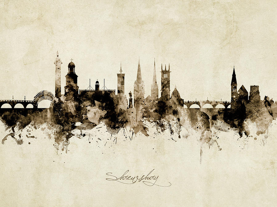 Shrewsbury England Skyline #8 Digital Art by Michael Tompsett