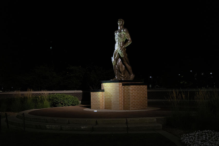 Spartan statue at night on the campus of Michigan State University in East Lansing Michigan #8 Photograph by Eldon McGraw