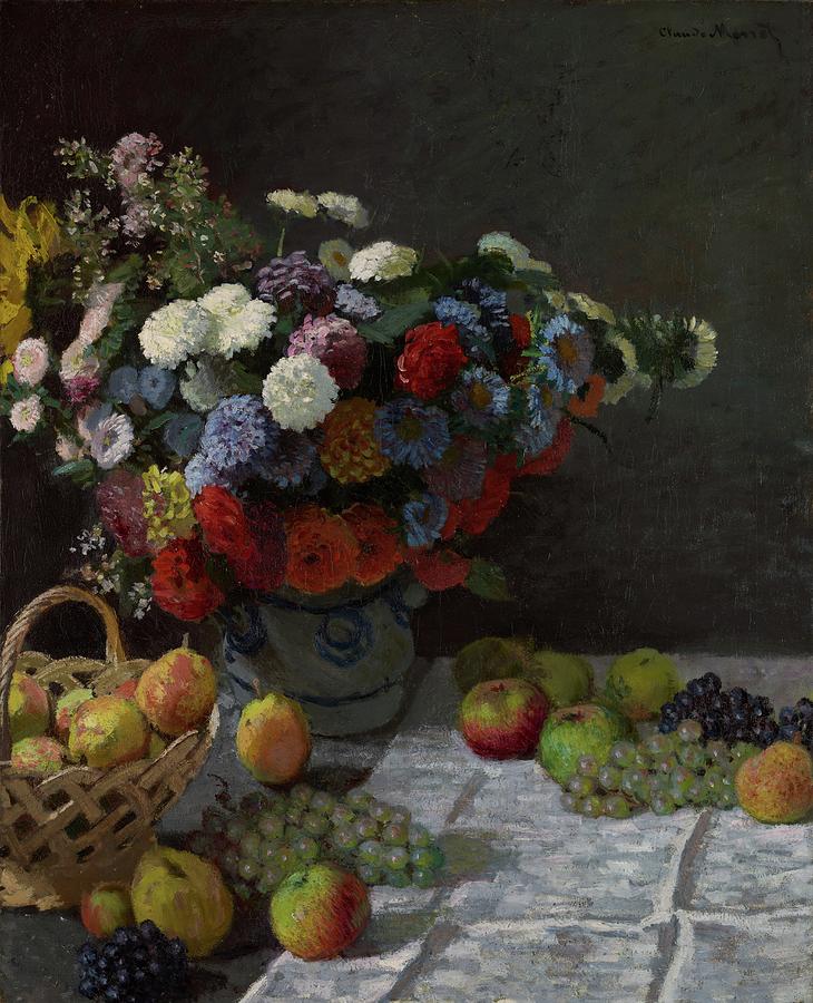 Claude Monet Painting - Still Life with Flowers and Fruit #8 by Claude Monet