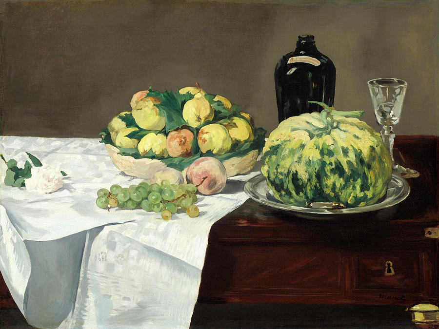 Edouard Manet Painting - Still Life with Melon and Peaches  #8 by Art Dozen