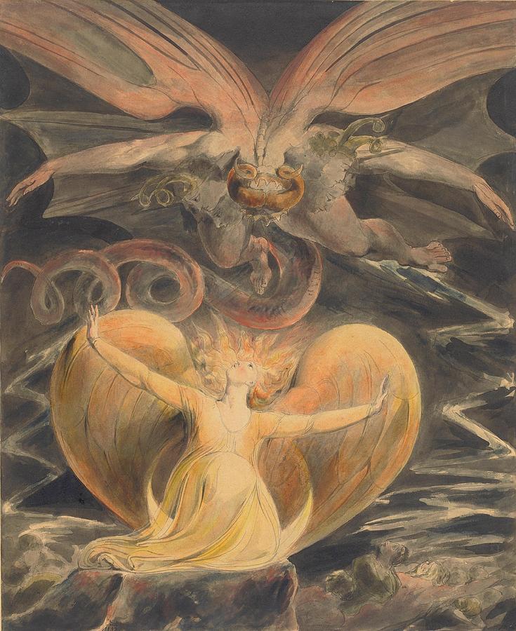 The Great Red Dragon and the Woman Clothed with the Sun #3 Painting by William Blake