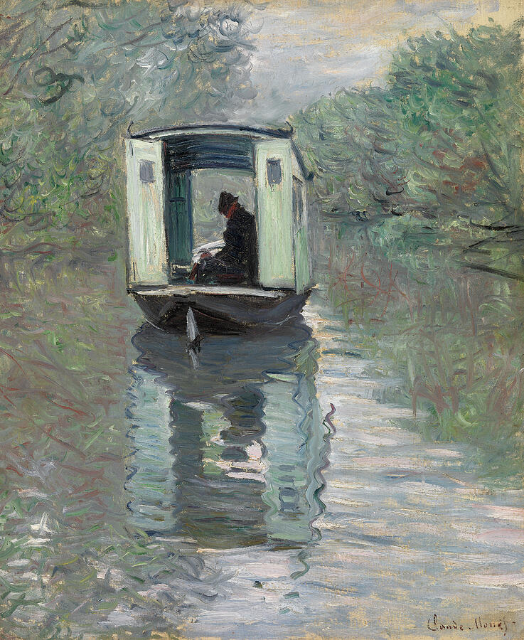 The Studio Boat, from 1876 Painting by Claude Monet