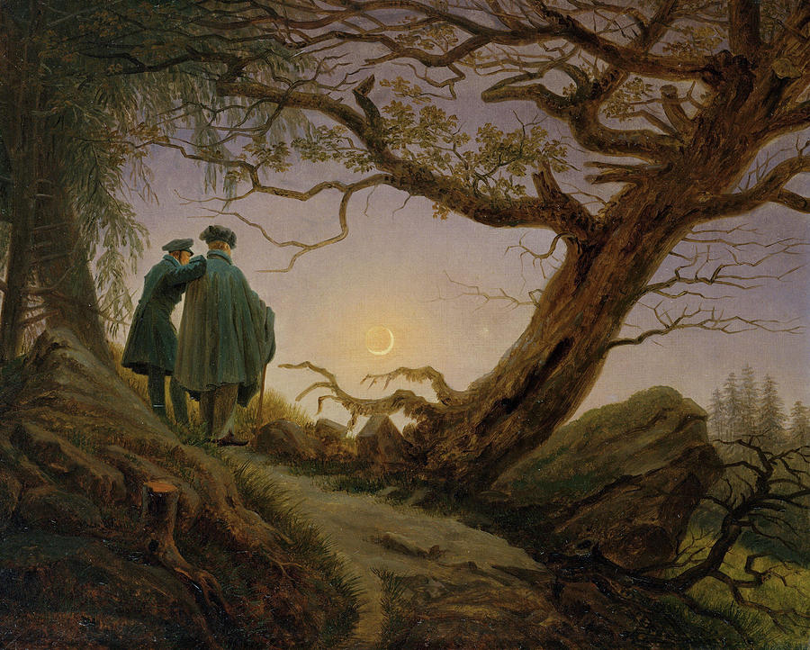 Caspar David Friedrich Painting - Two Men Contemplating the Moon #8 by Caspar David Friedrich