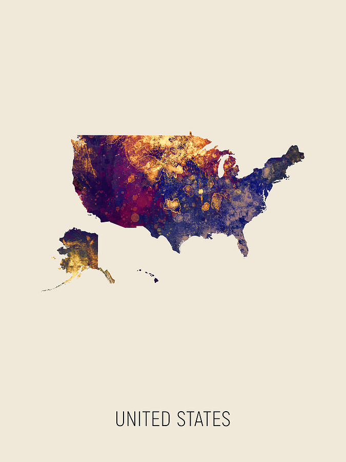 United States Watercolor Map #8 Digital Art by Michael Tompsett