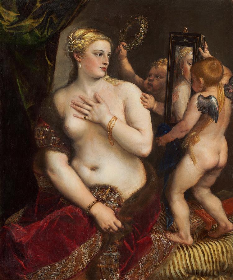Titian Painting - Venus with a Mirror  #8 by Titian