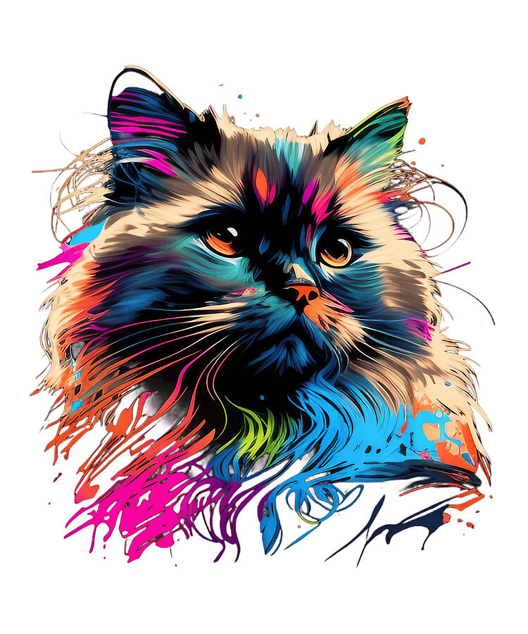 Birman Cat Digital Art - Vibrant Birman Cat Splash Color Fusion #8 by Maximus Designs