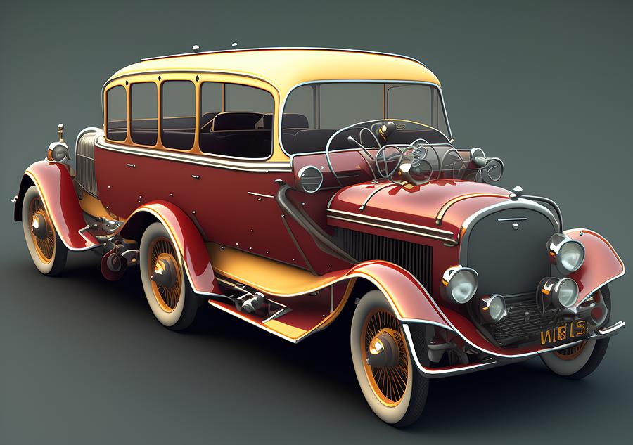 Vintage Car, Generative AI Illustration Digital Art by Miroslav Nemecek ...