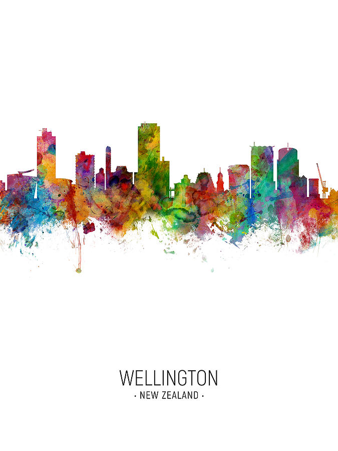 Skyline Digital Art - Wellington New Zealand Skyline #8 by Michael Tompsett