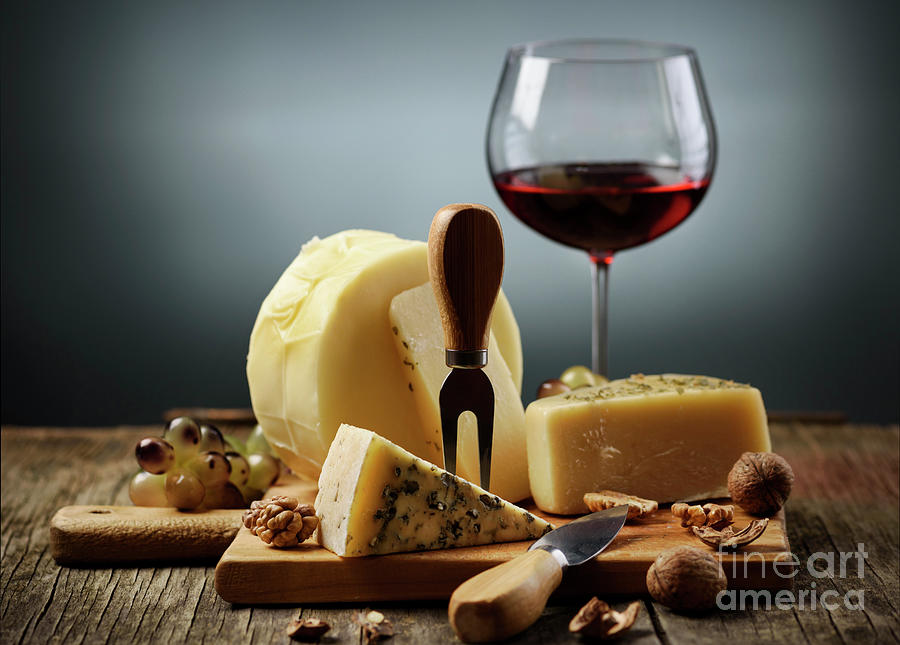 Wine and cheese still life Photograph by Jelena Jovanovic