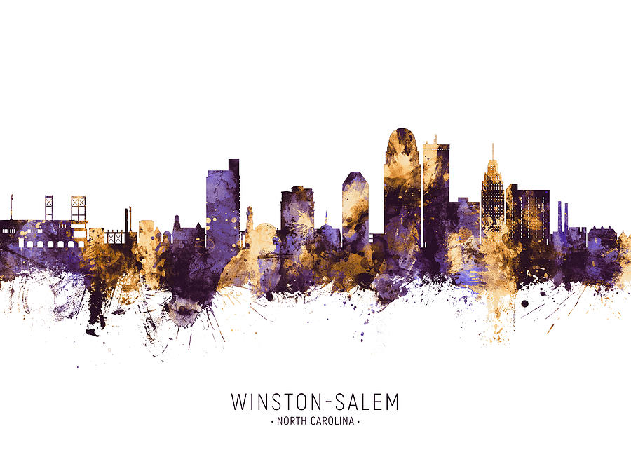 Winston-salem Digital Art - Winston-Salem North Carolina Skyline #8 by Michael Tompsett