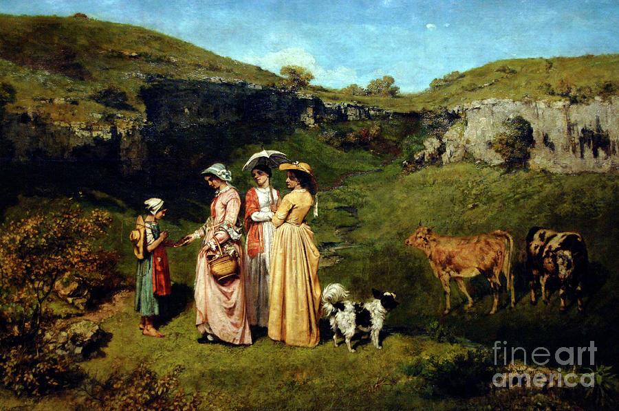 Nature Painting - Young ladies of the village #8 by Gustave Courbet