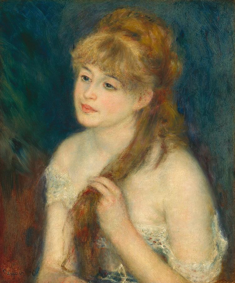 Young Woman Braiding Her Hair Drawing by Pierre-Auguste Renoir - Fine ...