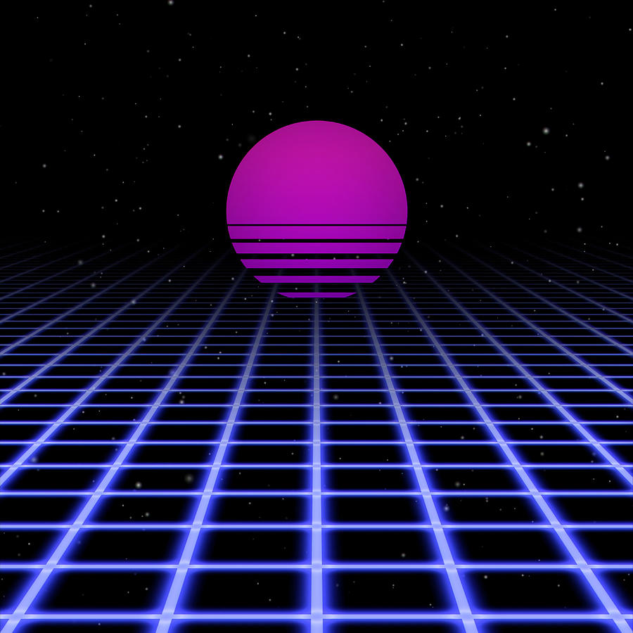 80s Digital Horizon Sunset Aesthetic Painting by Roxanne Lilly | Pixels