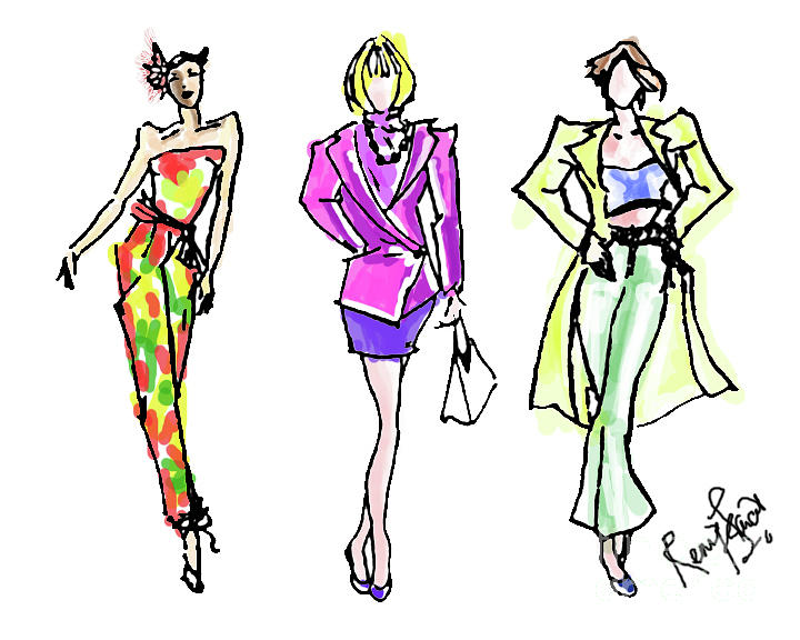 80s Fashion Sketches Painting by Remy Francis